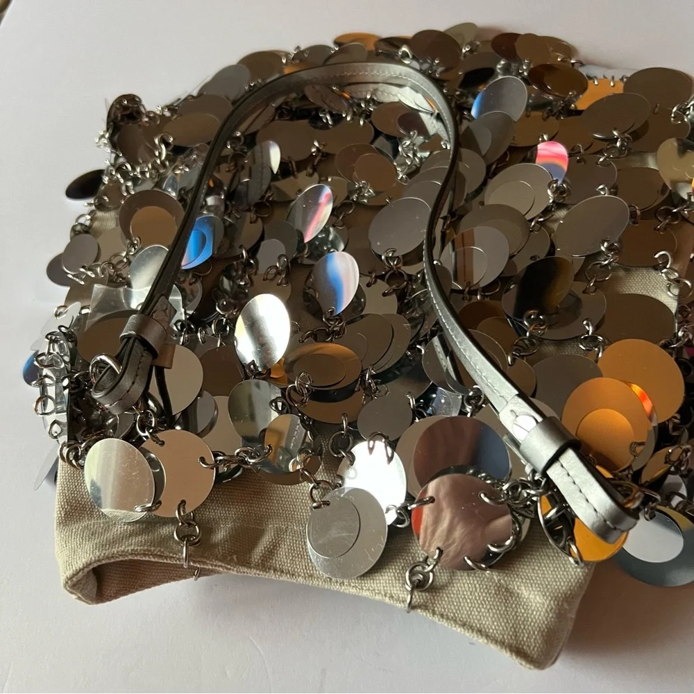 RABANNE BY PACO RABANNE SPARKLE SILVER DISC BAG NEW - Picture 12 of 15